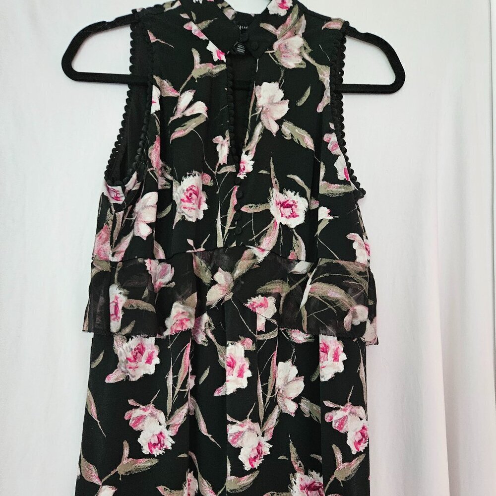 WHITE HOUSE BLACK MARKET‎ Womens Knit Tiered Floral Sleeveless Tank Ruffle Small